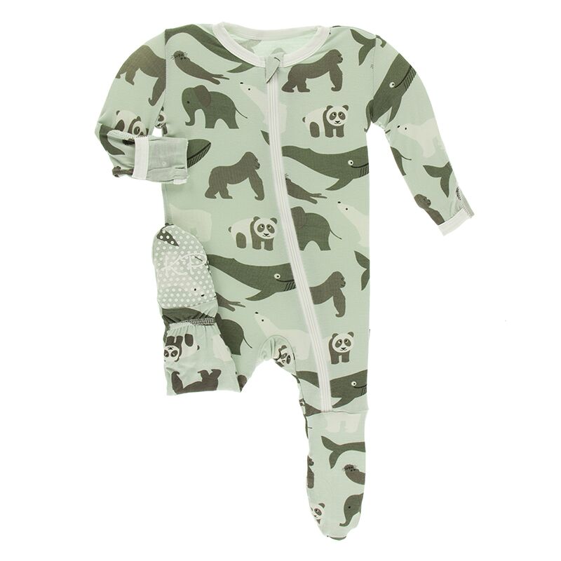 Kickee Pants Print Footie with Zipper - Aloe Endangered Animals
