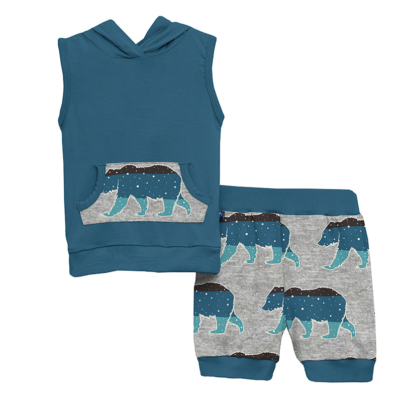 S/S Hoodie Tank Outfit Set in Heather Mist Night Sky Bear