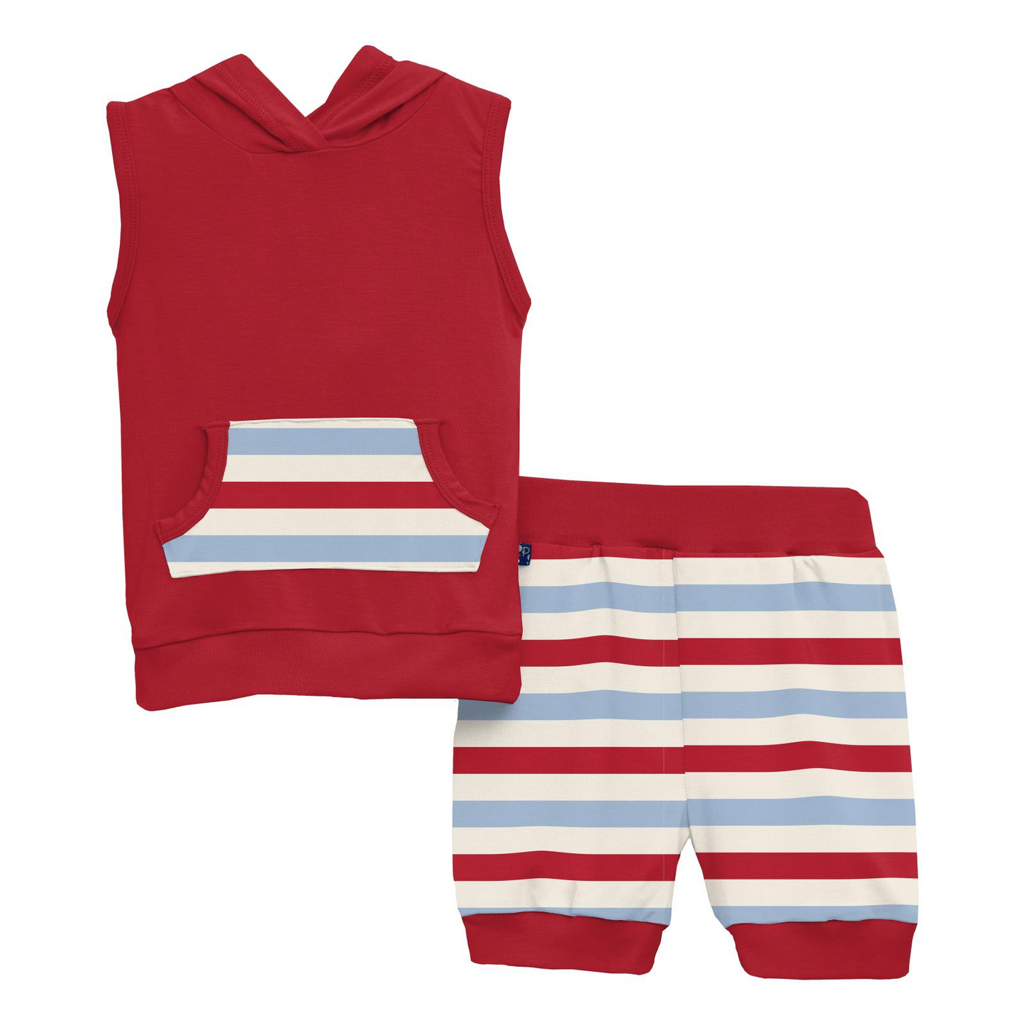 Anniversary Balloon Stripe Print Short Sleeve Hoodie Tank Outfit Set