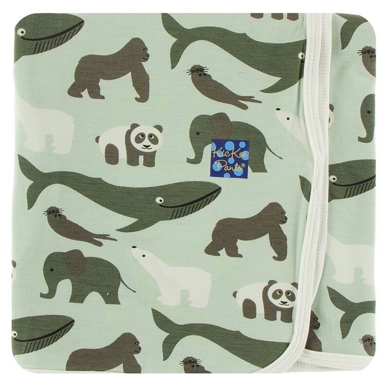 Kickee Pants Print Swaddling Blanket - Aloe Endangered Animals