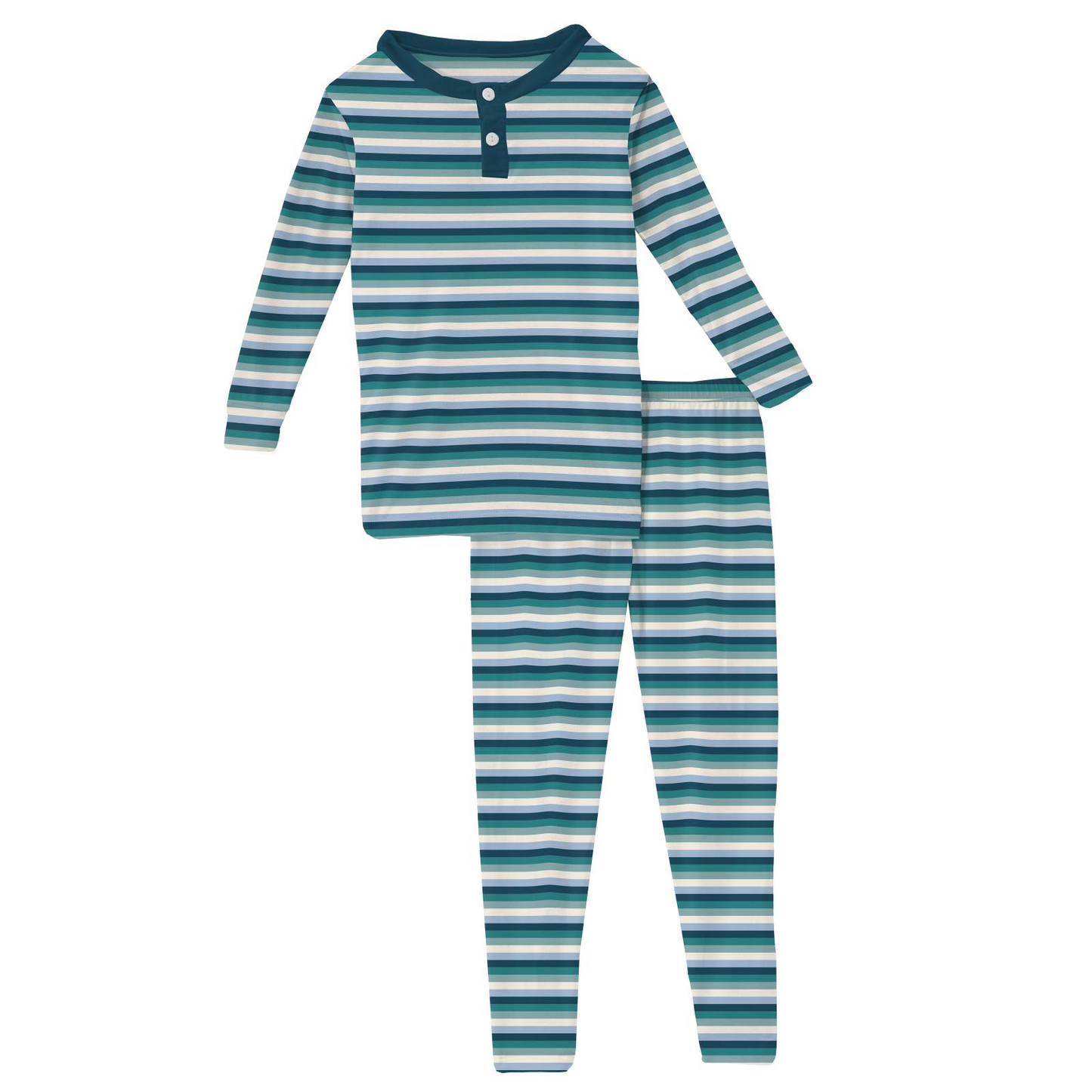 Dino Stripe Print Long Sleeve Henley Pajama Set