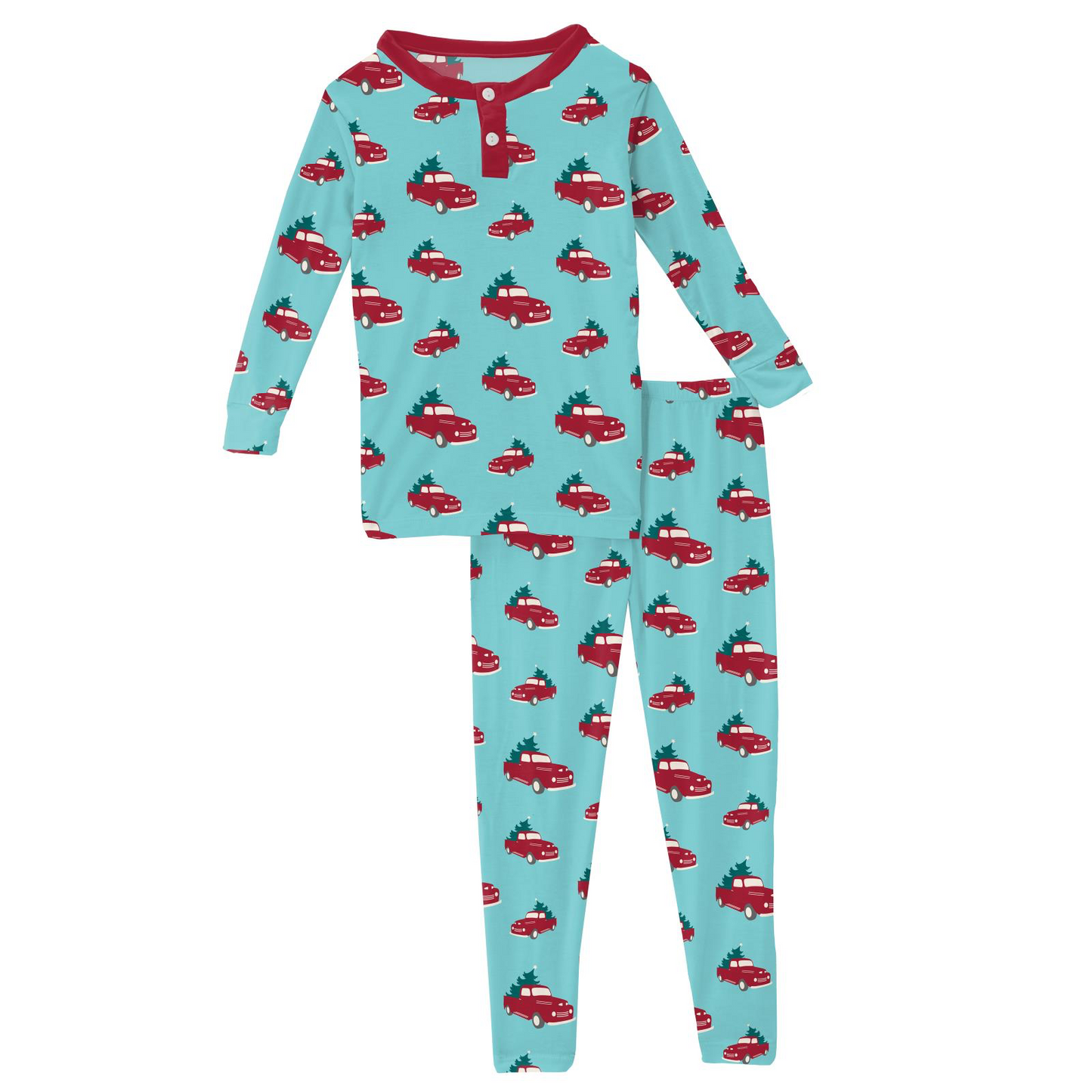 Iceberg Trucks and Trees Print L/S Henley Pajama Set