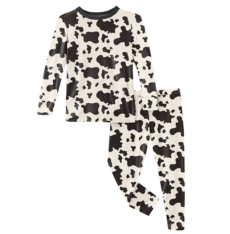 Print L/S Pajama Set - Cow Print