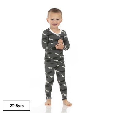 Print L/S Pajama Set - Pewter Christmas Tree Drag