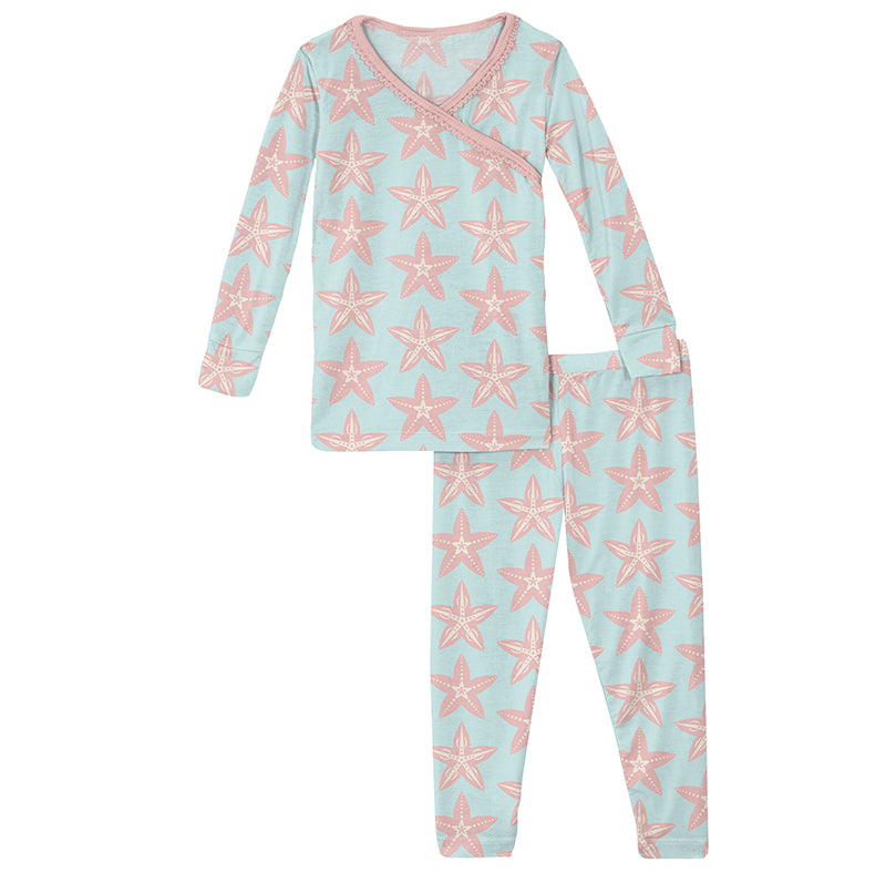 Print Long Sleeve Scallop Kimono Pajama Set - Fresh Air Fancy Starfish