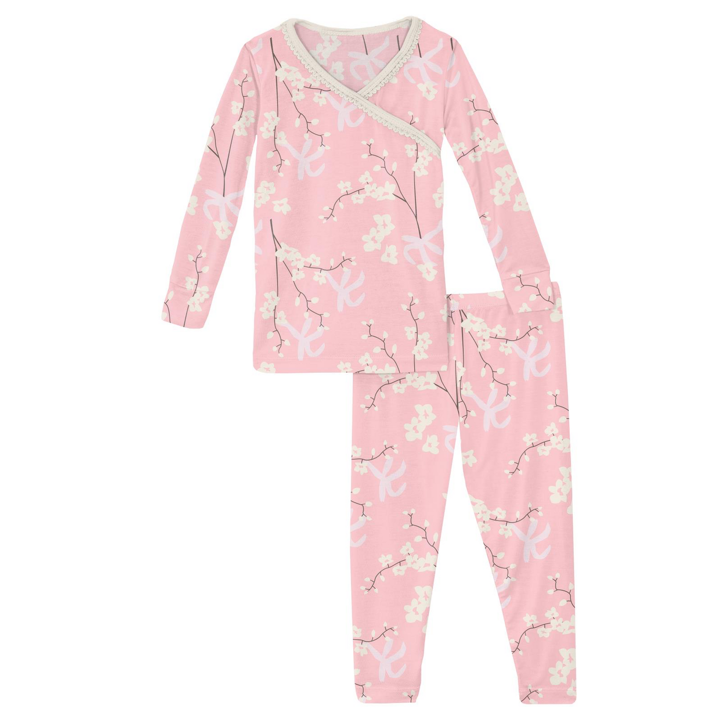 Lotus Orchid Print L/S Scallop Kimono Pajama Set