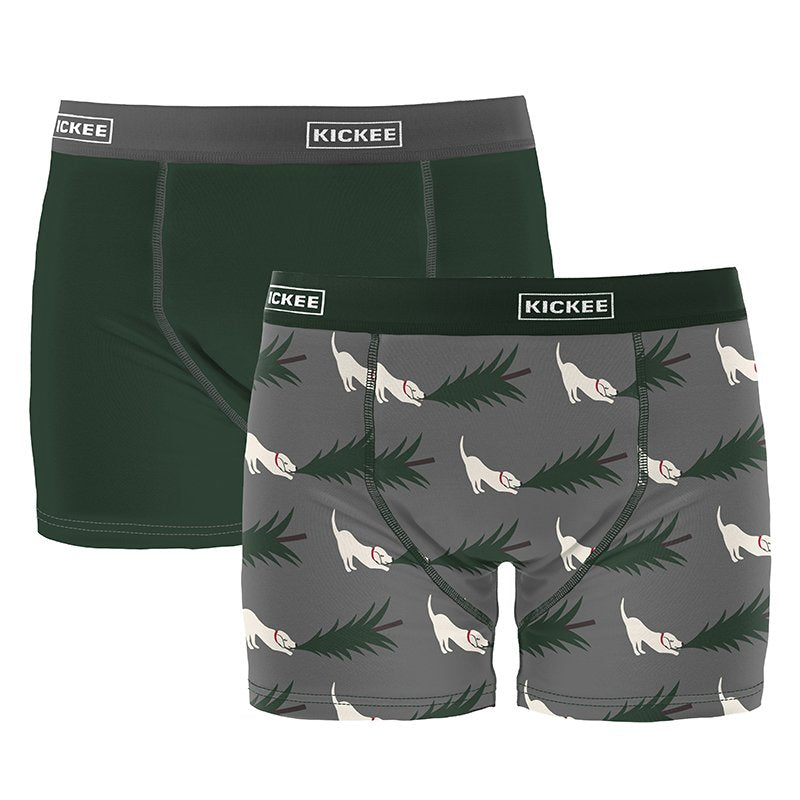 Men's Boxer Brief Set of 2 in Pewter Christmas Tree Drag & Mountain View with Pewter
