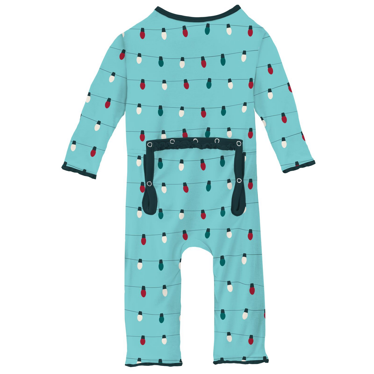 Iceberg Holiday Lights Print Ruffle Coverall with Snaps