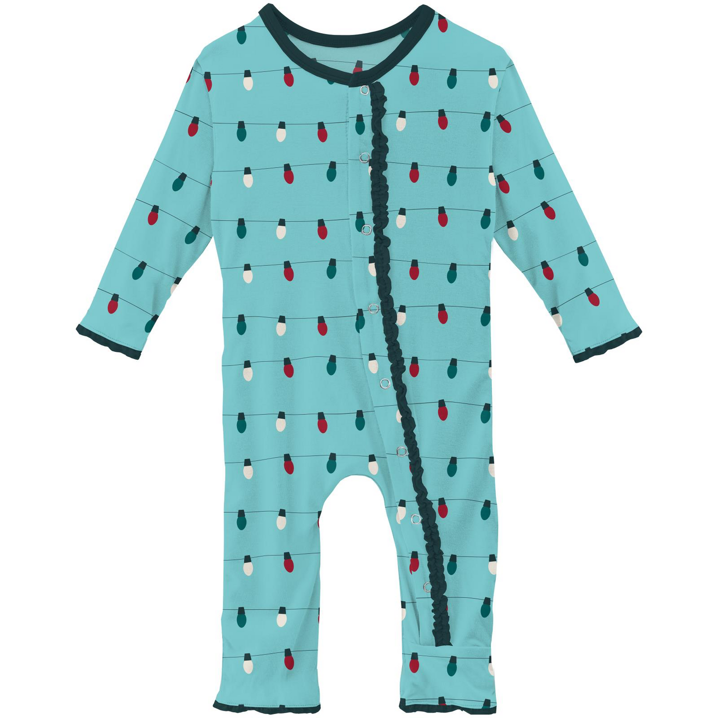Iceberg Holiday Lights Print Ruffle Coverall with Snaps