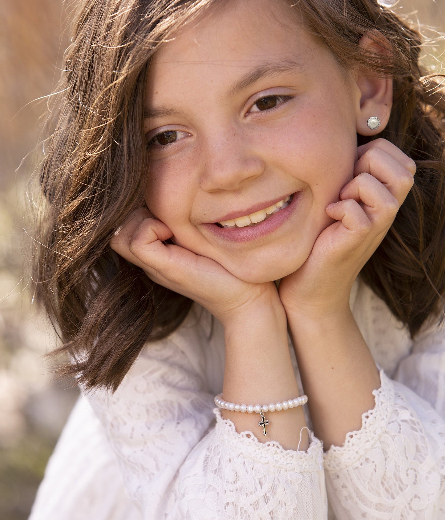 Olivia - Sterling Silver Pearl Cross Bracelet