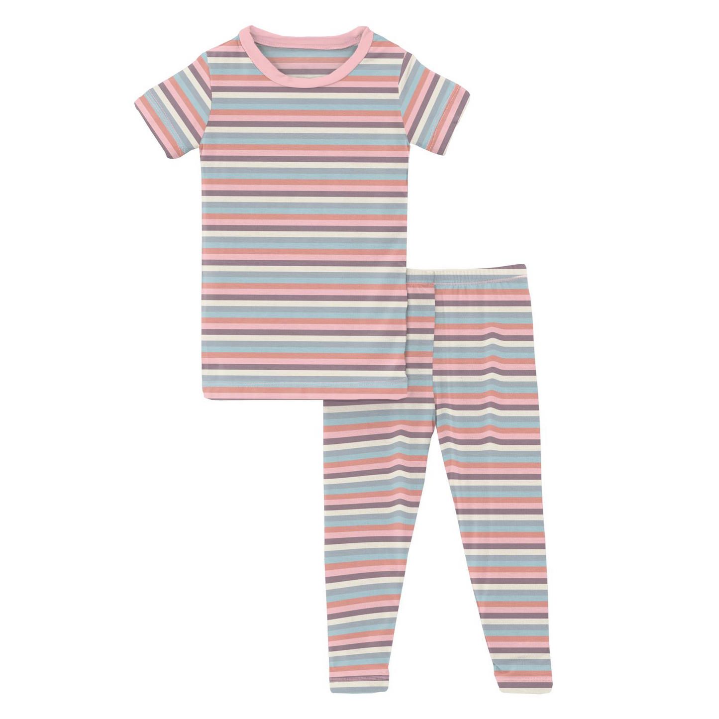 Print Short Sleeve Pajama Set in Spring Bloom Stripe
