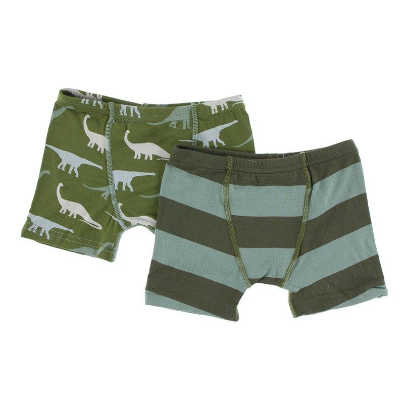 KicKee Pants Boys Boxer Briefs (Set of 2) Moss Sauropods & Paleontology Fauna Stripe