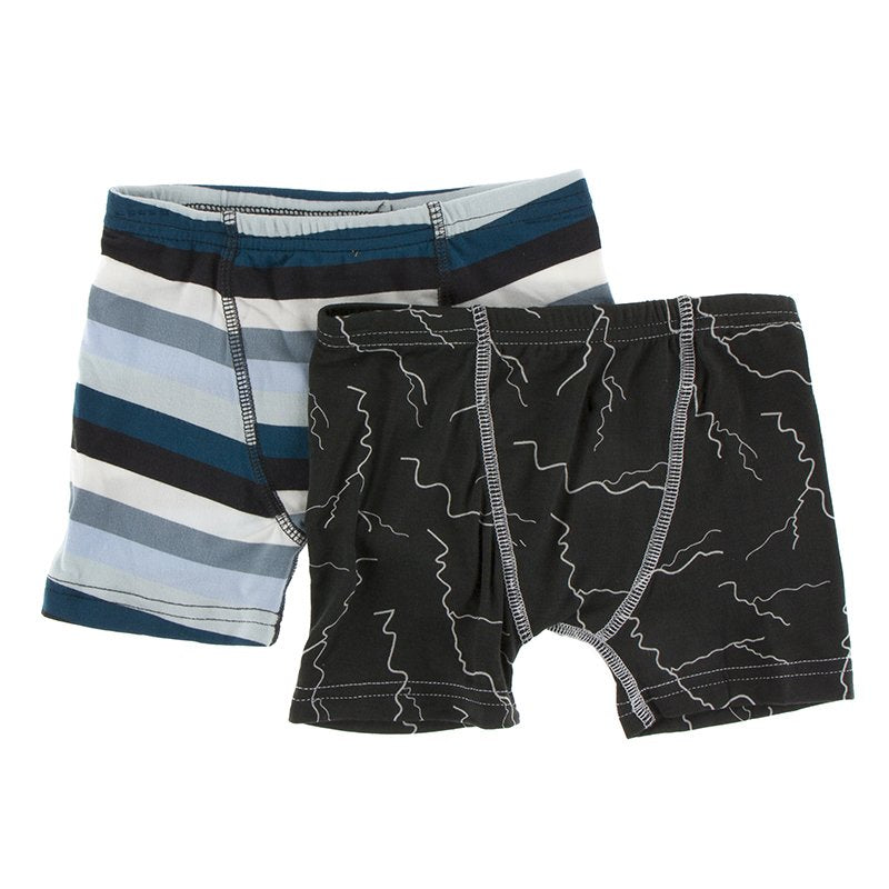 KicKee Pants Boys Boxer Briefs (Set of 2) Meteorology Stripe & Zebra Lightning