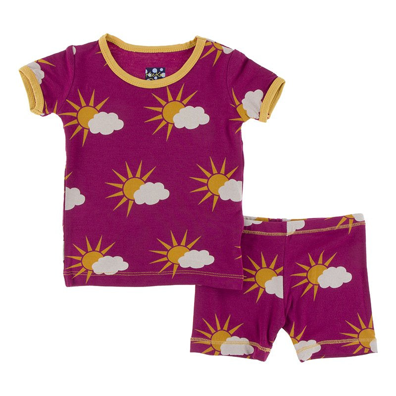 Kickee Pants Print Short Sleeve Pajama Set with Shorts - Berry Partial Sun