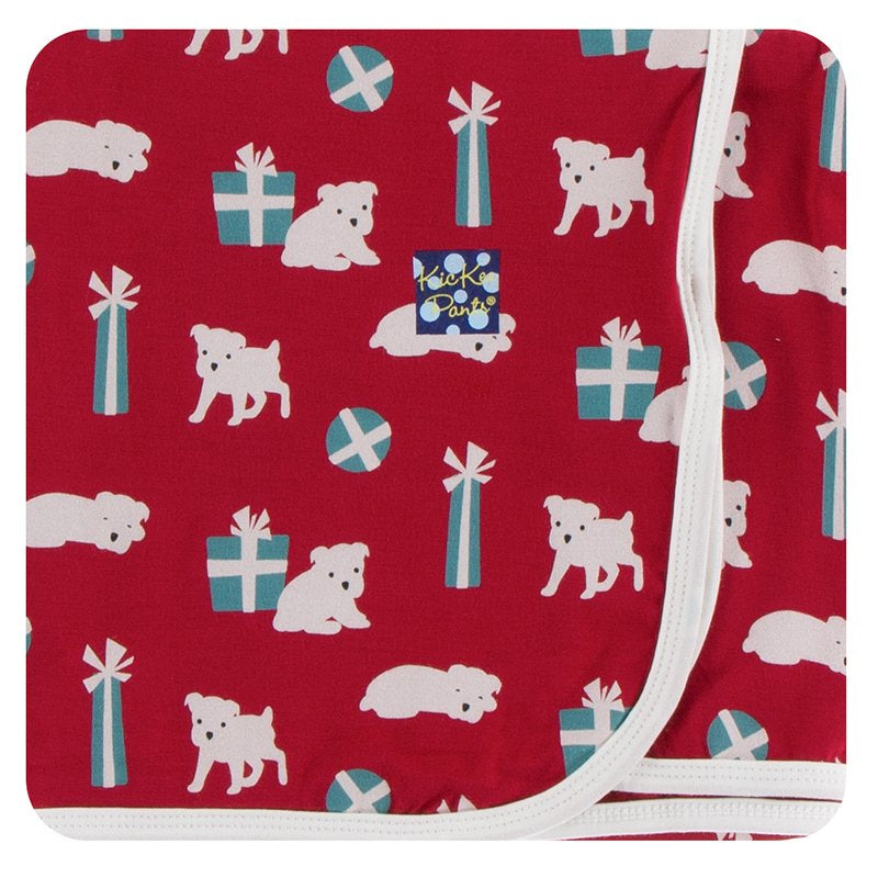KicKee Pants Swaddling Blanket Crimson Puppies and Presents