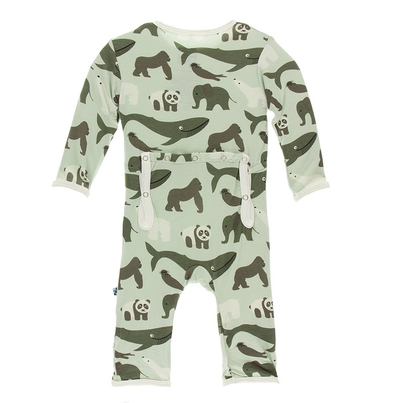 Kickee Pants Print Coverall with Zipper - Aloe Endangered Animals