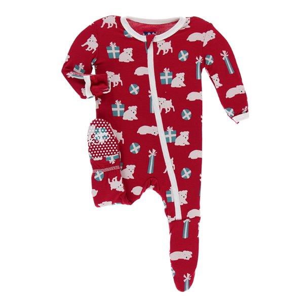 Kickee Pants Print Footie with Zipper - Crimson Puppies & Presents
