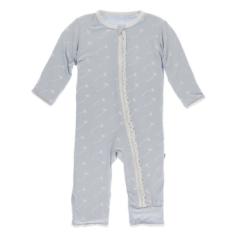 Kickee Pants Print Muffin Ruffle Coverall with Zipper - Dew Dandelion Seeds