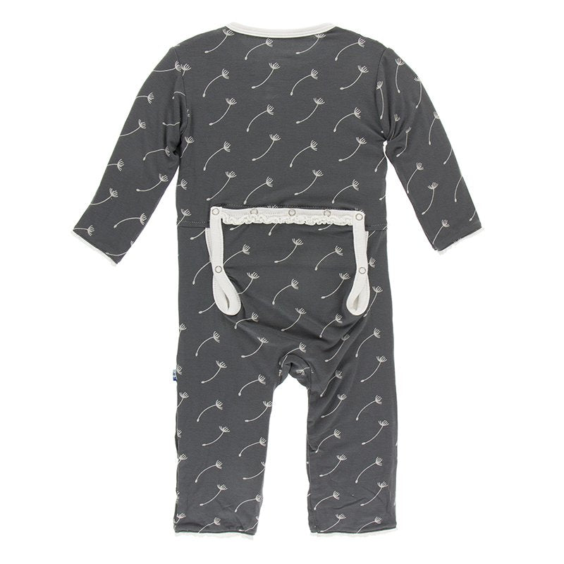 Kickee Pants Print Muffin Ruffle Coverall with Zipper - Stone Dandelion Seeds