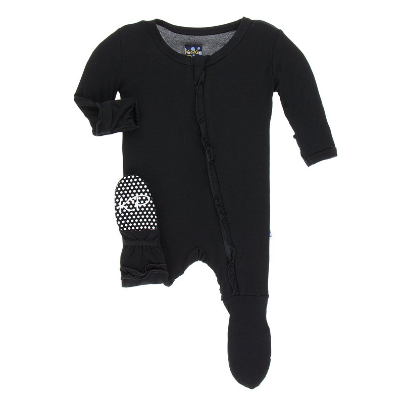 Kickee Pants Basic Classic Ruffle Footie with Zipper in Midnight