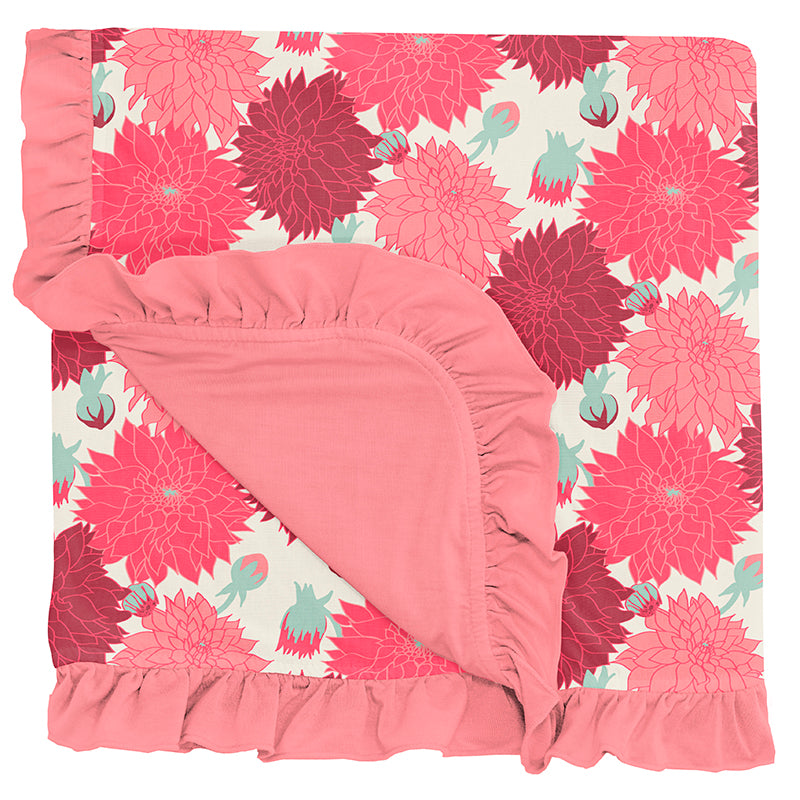 Print Ruffle Stroller Blanket - Natural Dahlias