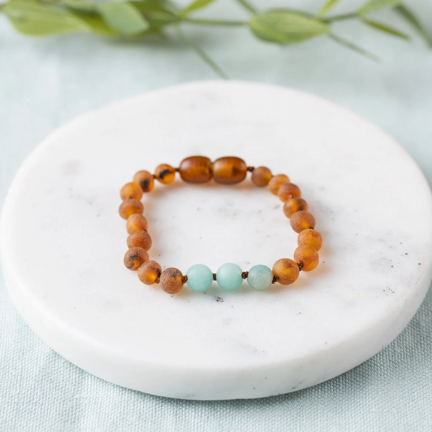 Raw Amazonite + Raw Cognac Amber Kids Bracelet 5-6"