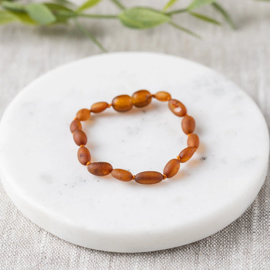 Raw Cognac Bean Baltic Amber Bracelet 5.5"