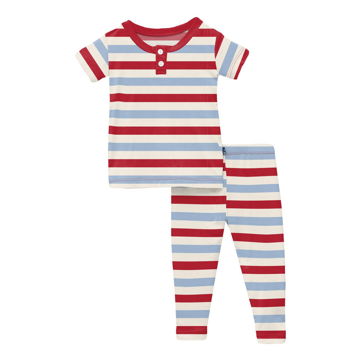 Anniversary Balloon Stripe Print Short Sleeve Henley Pajama Set