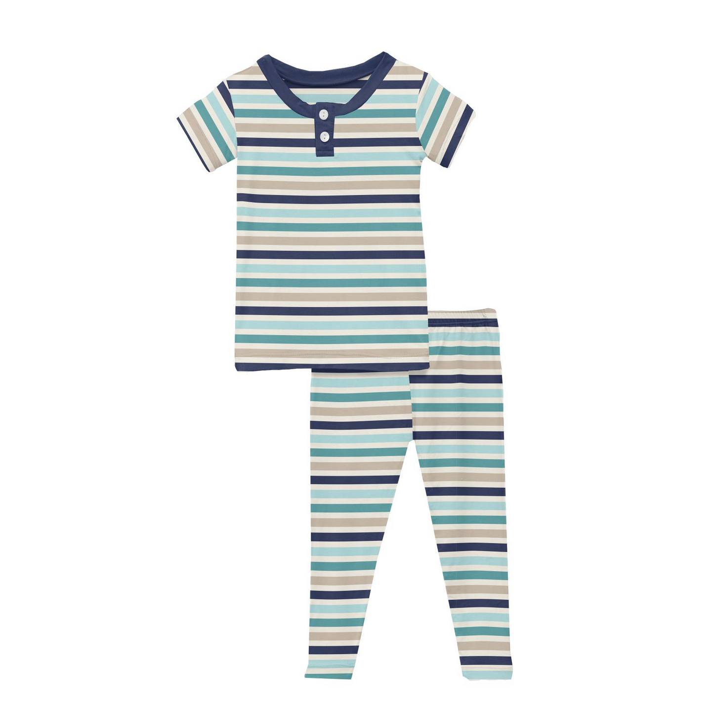 Print S/S Henley Pajama Set in Sand and Sea Stripe