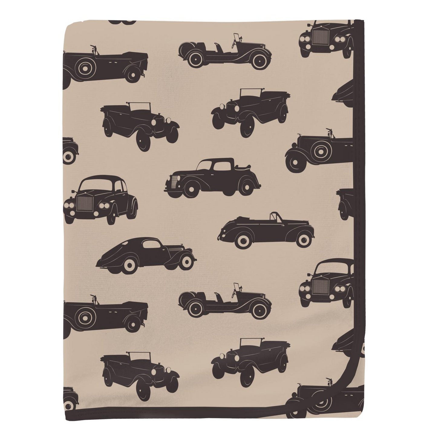 Burlap Vintage Cars Print Swaddling Blanket