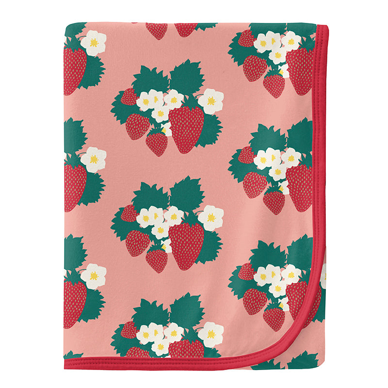 Print Swaddling Blanket in Blush Strawberry Farm