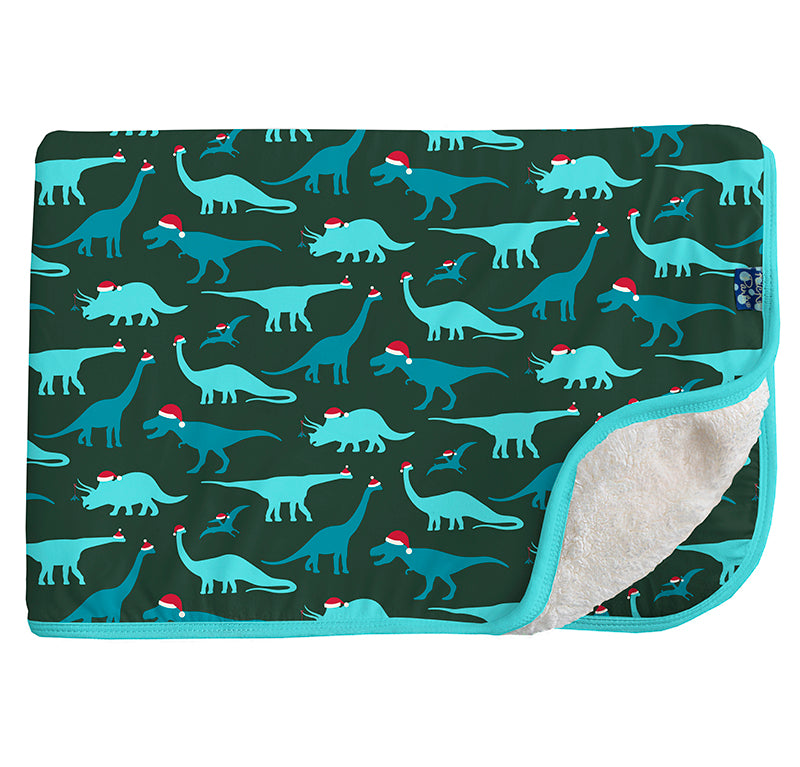 Print Sherpa-Lined Toddler Blanket - Santa Dinos