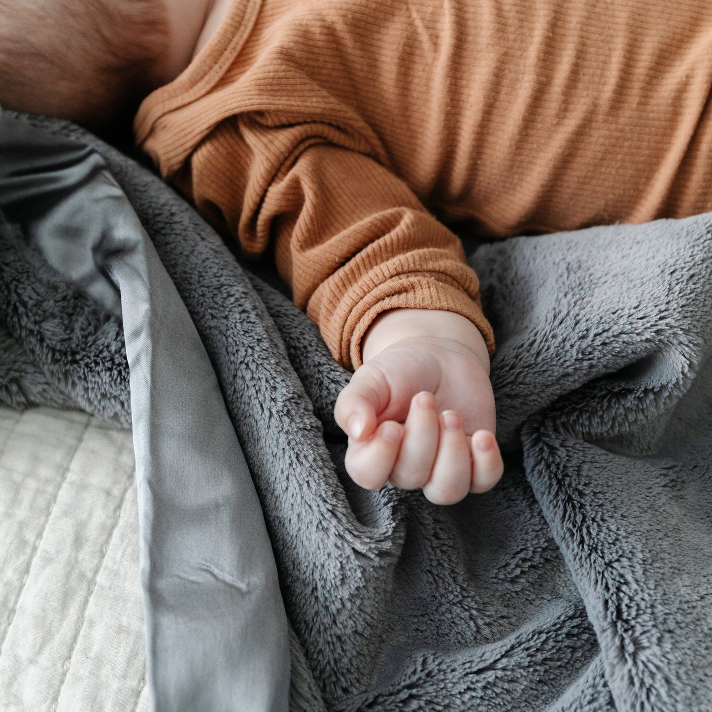 Gray Lush Satin Border Receiving Blanket