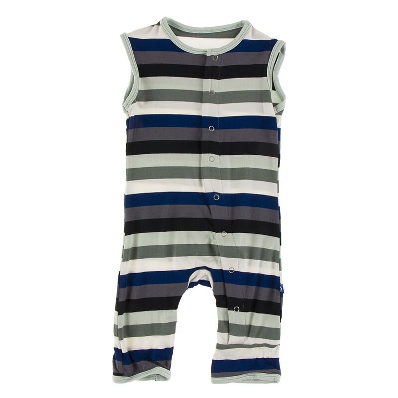 Kickee Pants Print Tank Romper - Zoology Stripe