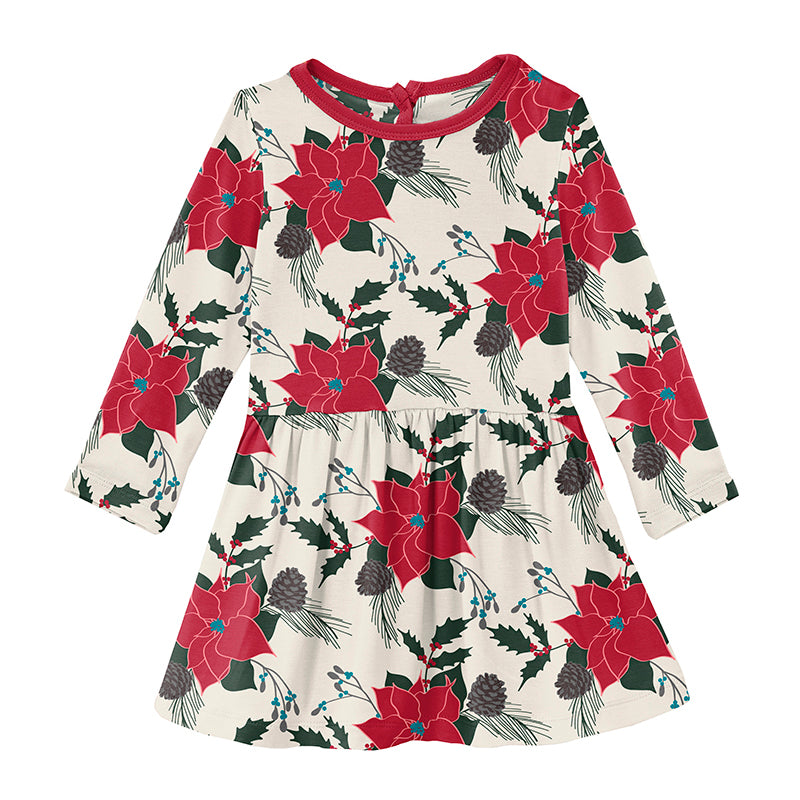 Print Long Sleeve Twirl Dress - Christmas Floral