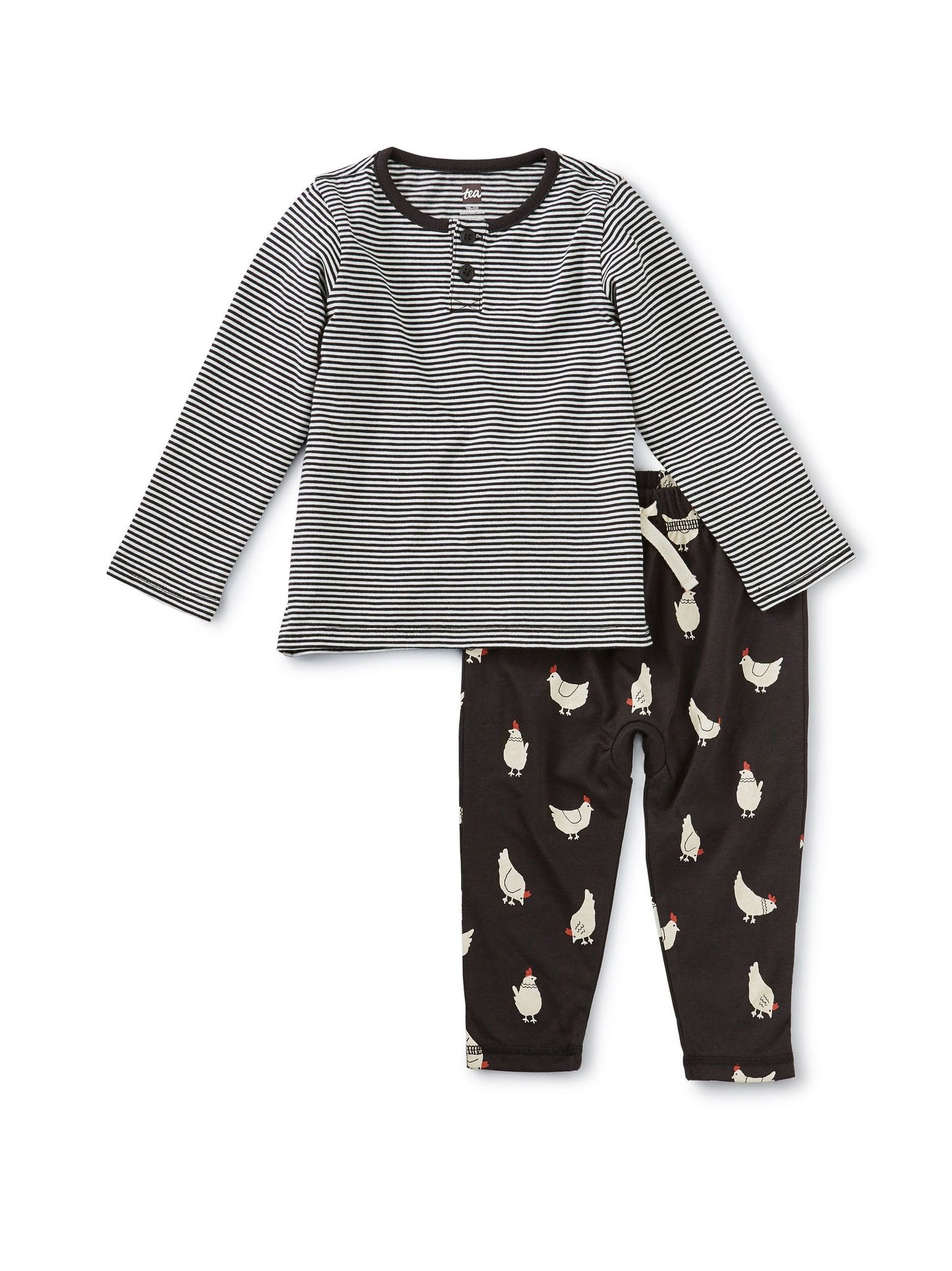 Tea Collection Mixed Print Henley Baby Set - Cheery Chickens