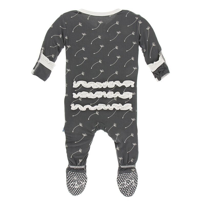 KicKee Pants Ruffle Footie with Zipper - Stone Dandelion Seeds