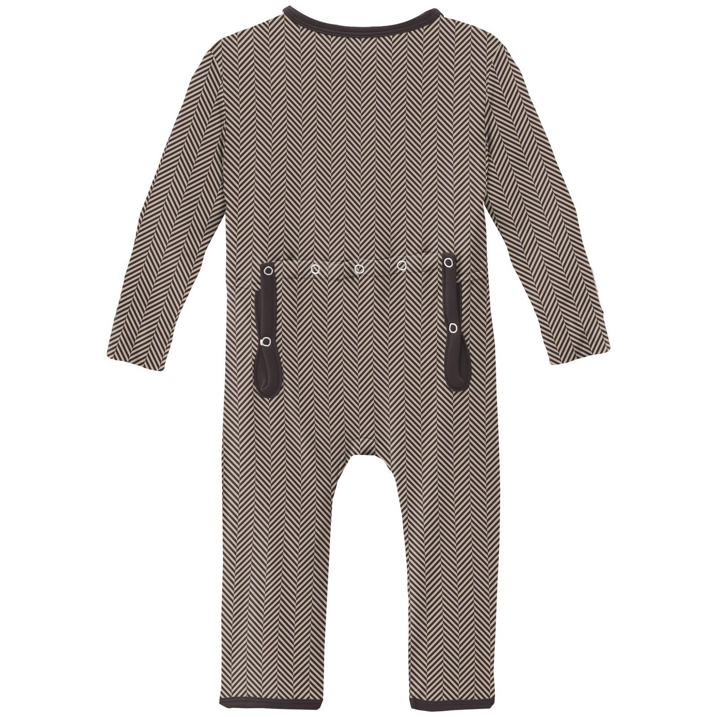 Herringbone Print Coverall with Zipper