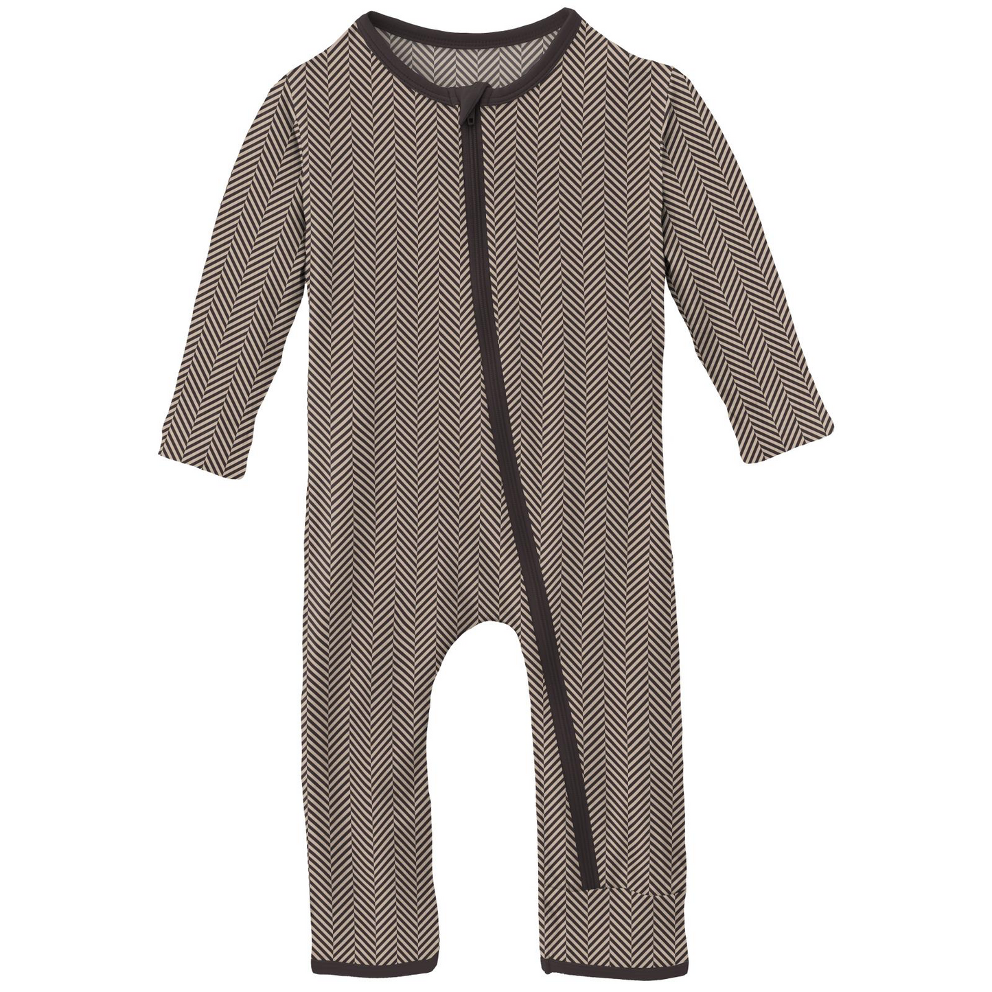 Herringbone Print Coverall with Zipper