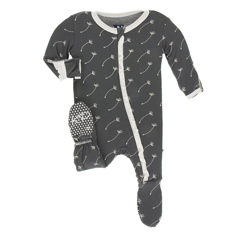KicKee Pants Ruffle Footie with Zipper - Stone Dandelion Seeds