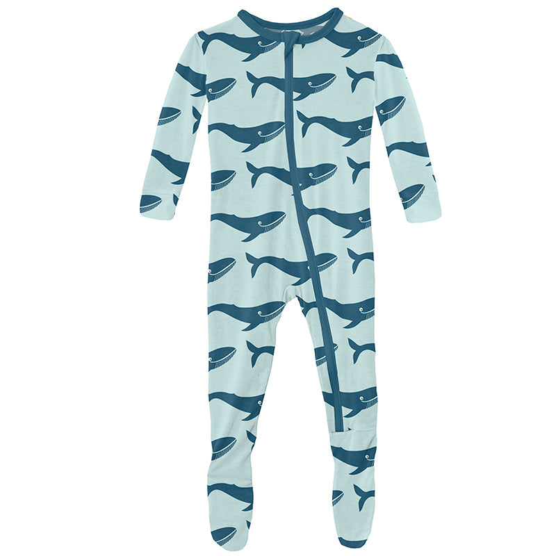 Print Footie with Zipper - Fresh Air Blue Whales