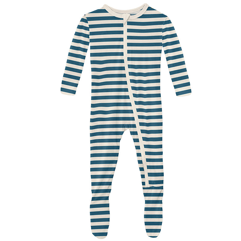 Print Footie with Zipper - Nautical Stripe