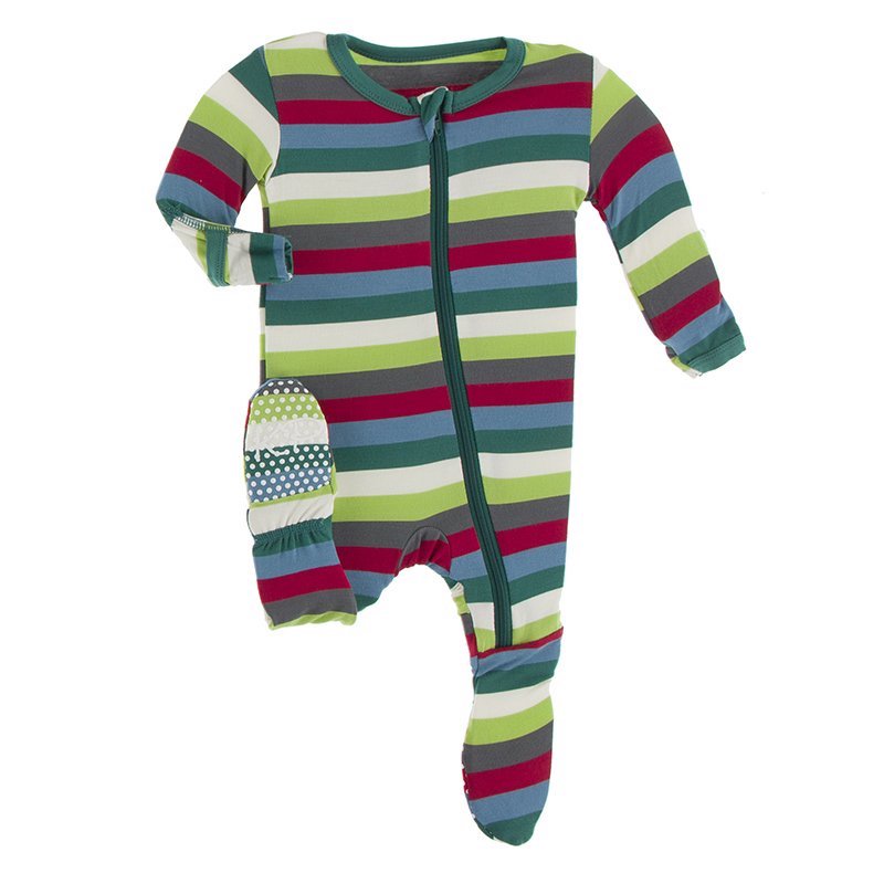 Kickee Pants Print Footie with Zipper - 2020 Multi Stripe