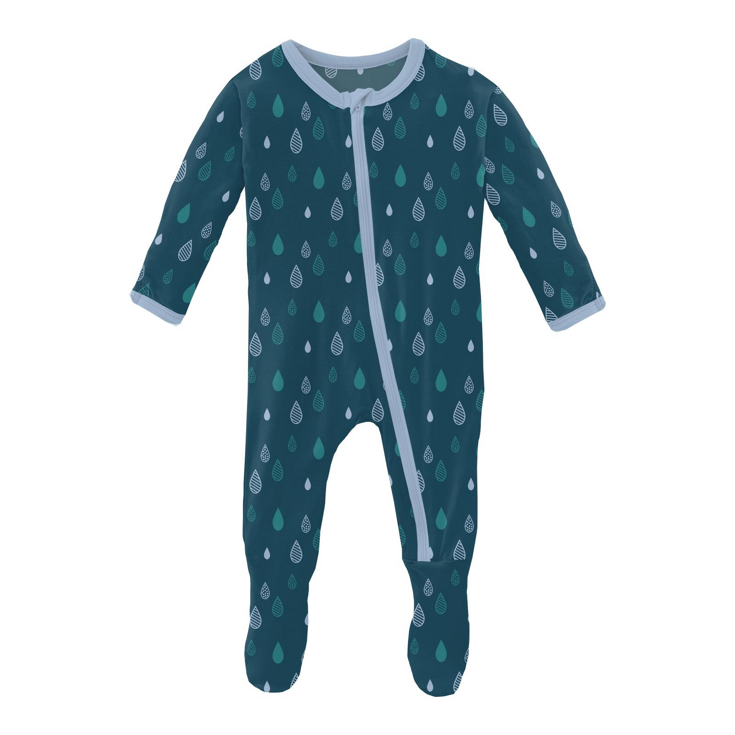 Peacock Raindrops Print Footie with Zipper