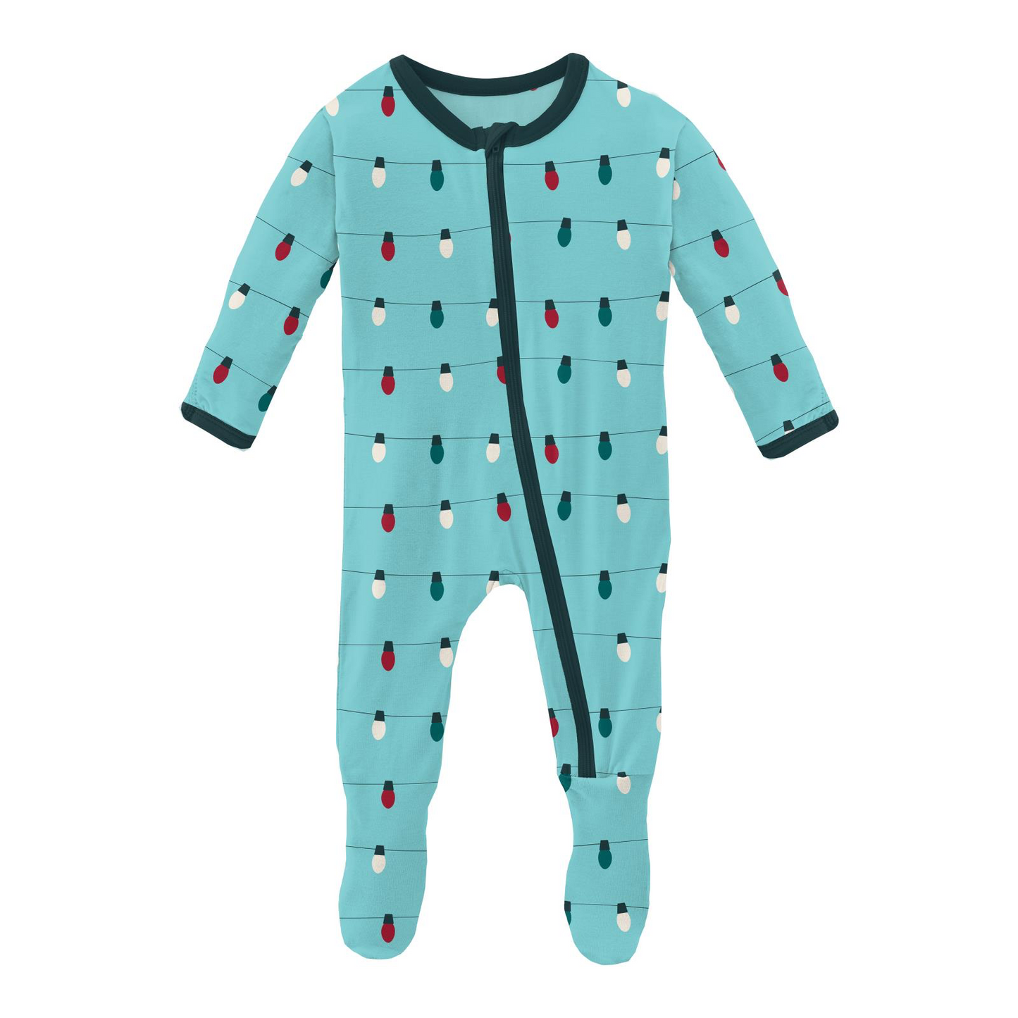 Iceberg Holiday Lights Print Footie with Zipper