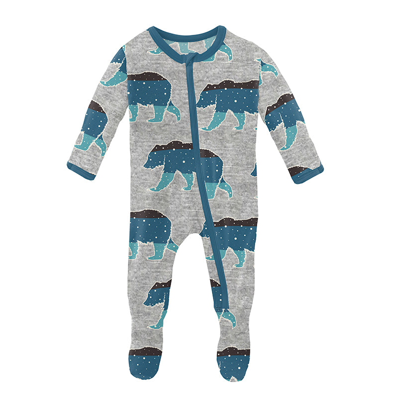 Print Footie with Zipper in Heather Mist Night Sky Bear