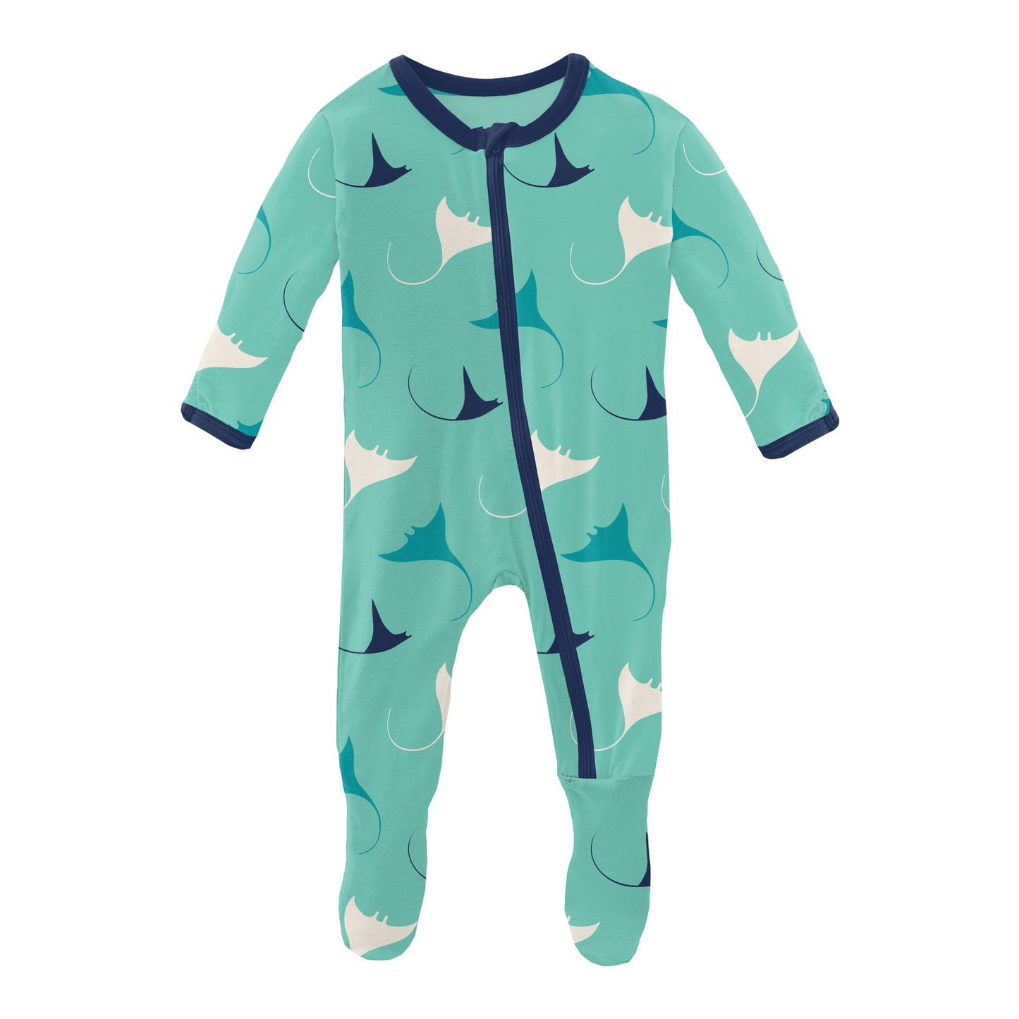 Print Footie with Zipper in Glass Manta Ray