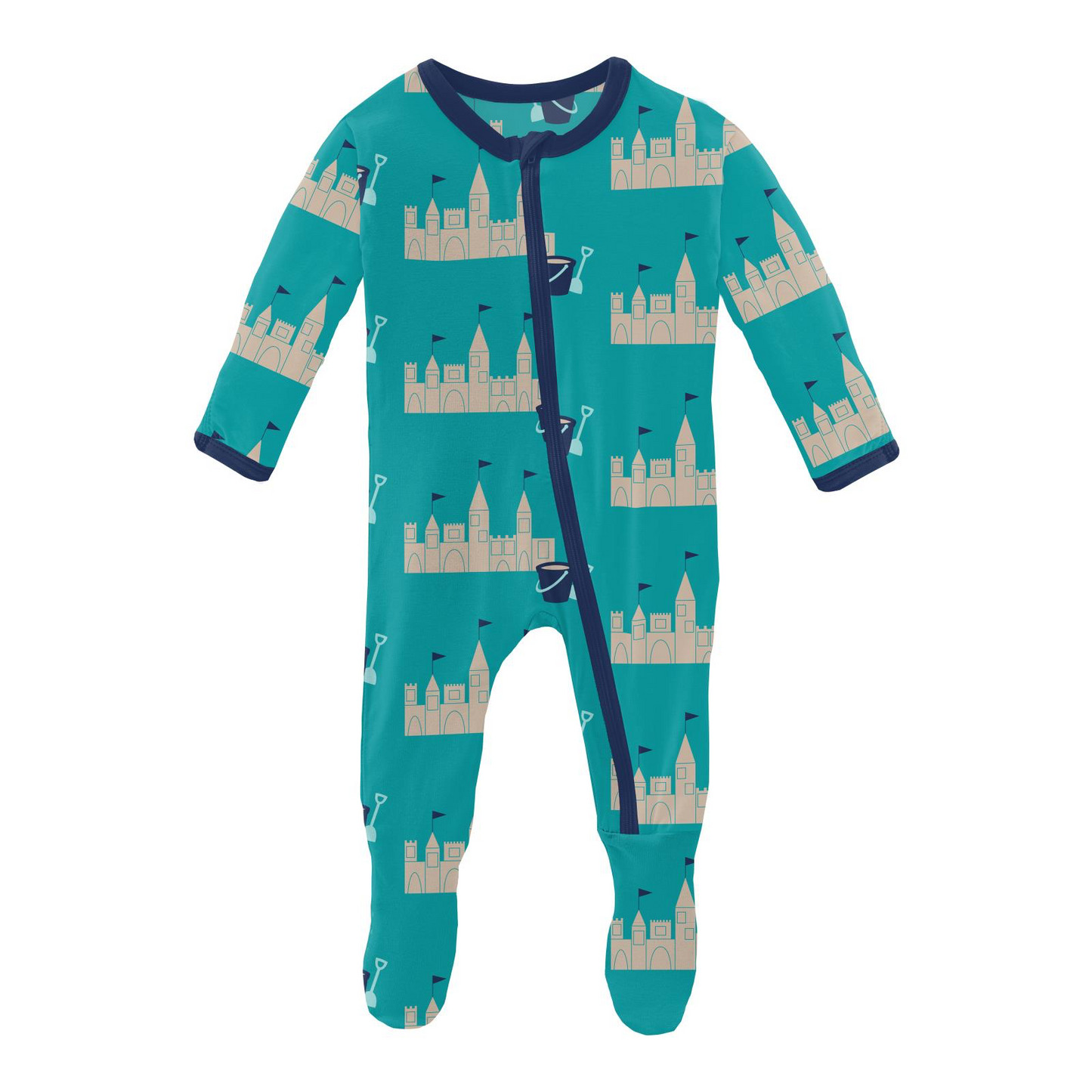 Print Footie with Zipper in Neptune Sandcastles