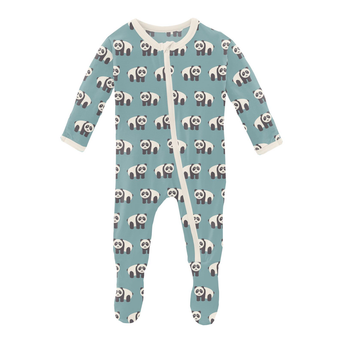 Jade Panda Print Footie with Zipper