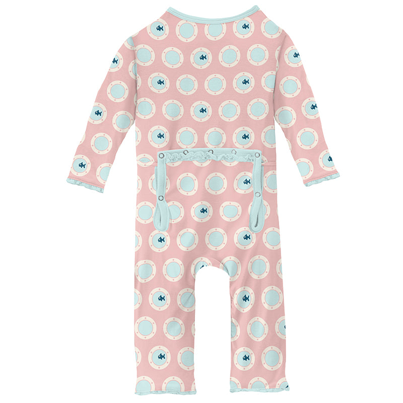 Print Classic Ruffle Coverall with Zipper - Baby Rose Porthole